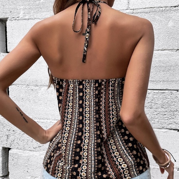Boho Floral print Halter Tank Top - Picture 4 of 6